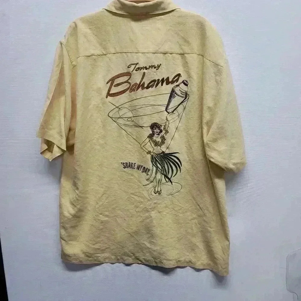 Tommy Bahama Shake my Bay martini yellow silk button up sz Medium see de… - Picture 4 of 4